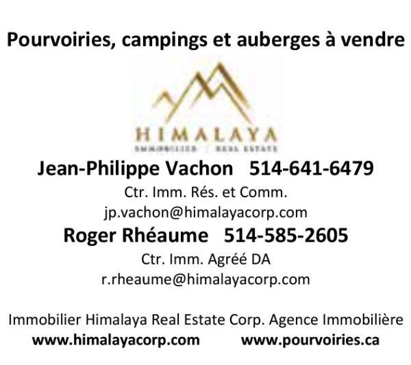 Pourvoiries, campings et auberges à vendre